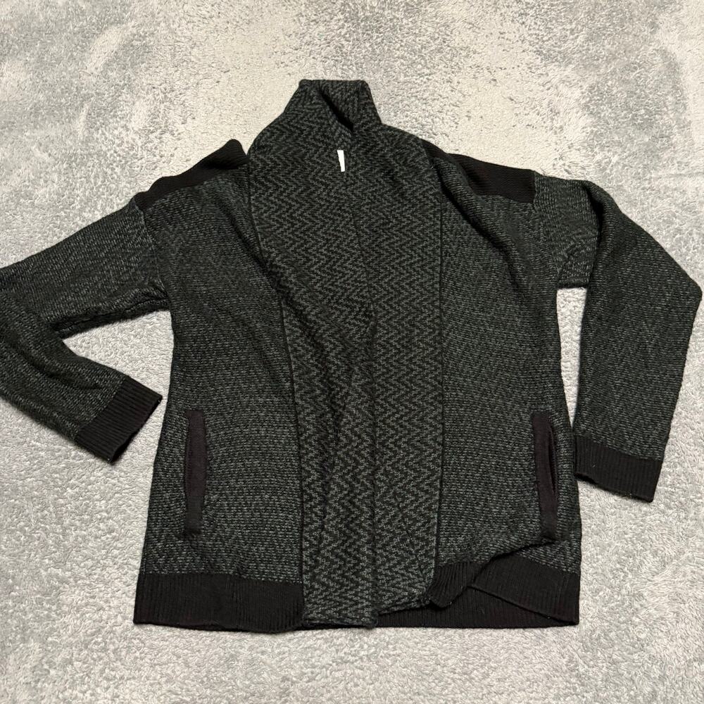 Cabi Fireside Cardigan Sweater Womens Large Open Front Green Black Chevron 3015